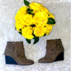 Gray wedge ankle boots